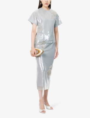 Huishan Zhang Womens Silver Sammie Sequin Woven Top In Metallic