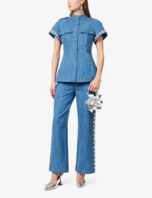 Huishan Zhang Womens Dakota Embellished Straight-leg Denim Trousers