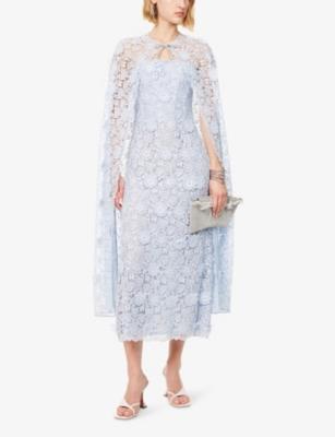 Huishan Zhang Womens Samantha Floral Lace Woven Cape Blue In White