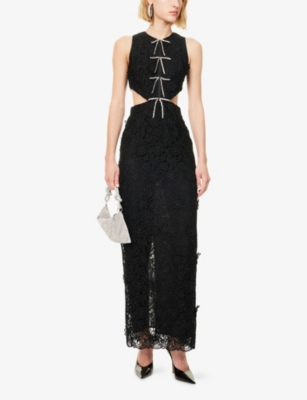 Huishan Zhang Womens Saffi Cut-out Embellished Lace Woven Gown Black In Black