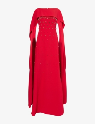 Huishan Zhang Womens Red Luanne Modest Embellished Woven Gown