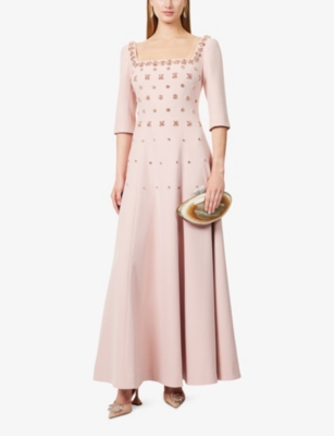 Huishan Zhang Womens Pink Daliah Embellished Woven Gown