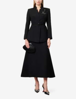 Huishan Zhang Womens Black Vicky Flared Wool Midi Skirt