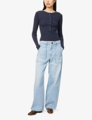 CITIZENS OF HUMANITY WOMENS CLOUD NINE (MD INDIGO) AYLA WIDE-LEG BAGGY-FIT CARGO-POCKET DENIM JEANS 