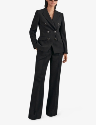 Reiss Womens Black Lia Peak-lapel Double-breasted Wool-blend Blazer In Black
