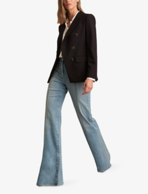 Reiss Womens Lia Peak-lapel Double-breasted Wool-blend Blazer Chocolate Brown In Brown