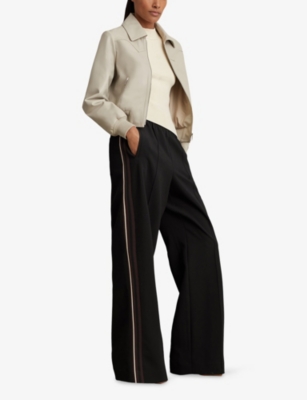 Reiss Womens Black Robyn Wide-leg Mid-rise Stretch-woven Trousers In Black