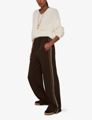 Reiss Womens Chocolate Brown Robyn Wide-leg Mid-rise Stretch-woven Trousers