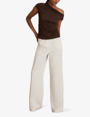Reiss Womens Serena Off-shoulder Ruched Stretch-jersey Top Chocolate Brown In Brown