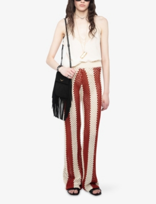 Zadig & Voltaire Womens Judo Pia Regular-fit Striped Crochet Cotton Trousers In Multi