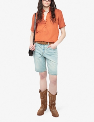 Zadig & Voltaire Womens Sienna Short-sleeved Frill-collar Satin Shirt