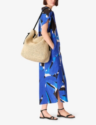 Whistles Womens Multi-coloured Abstract-print Relaxed-fit Linen Midi Dress