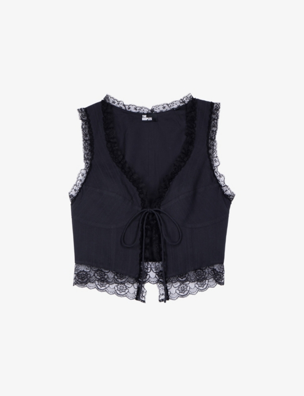 Lace-Trim Tie-Up Sleeveless Cotton Top