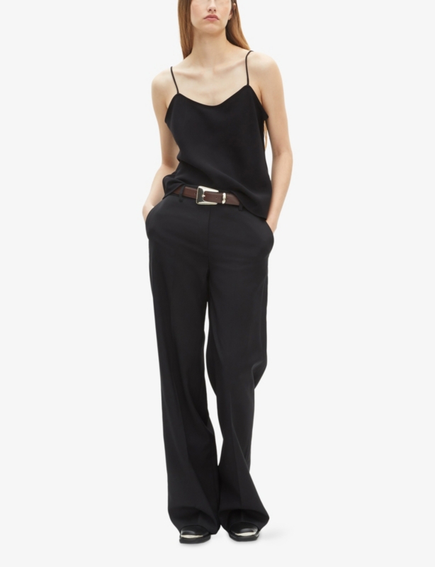 Round-Neck Narrow-Strap Woven Cami Top