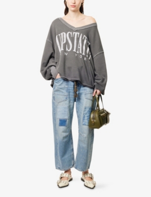 Free People Womens Black Venice V-neck Cotton-jersey Sweatshirt Xs In Gray