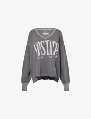 Free People Womens Black Venice V-neck Cotton-jersey Sweatshirt Xs In Gray