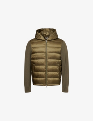 Moncler Mens Olive Hybrid Tricot Hooded Wool Knit Cardigan In Green