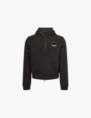 MONCLER: Zip-Up Flocked-Appliqué Cotton-Jersey Hoody
