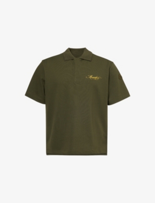Moncler Mens Script Logo-embroidery Short-sleeve Cotton-jersey Polo Shirt Dark Green In Green