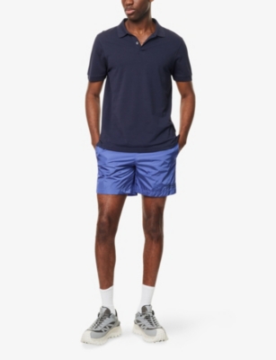 MONCLER: Embroidered-Script Relaxed-Fit Swim Shorts