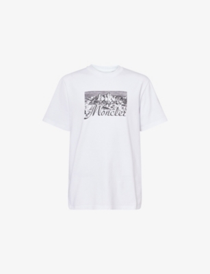 Moncler Mens White Graphic-print Crewneck Cotton T-shirt In White
