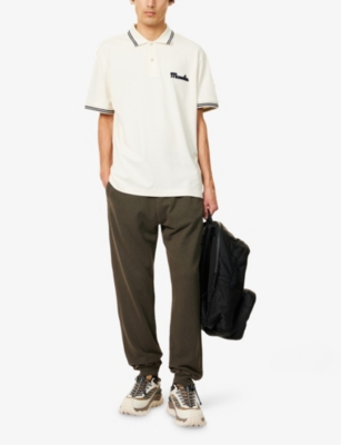 MONCLER: Logo-Embroidery Stripe-Trim Cotton-Jersey Polo Shirt