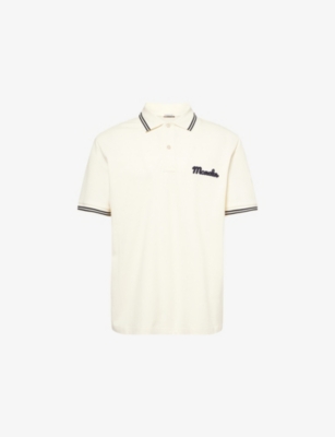 MONCLER: Logo-Embroidery Stripe-Trim Cotton-Jersey Polo Shirt