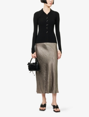 Grace Ling Womens Black Angular Rib Stitches Knitted Top In Black