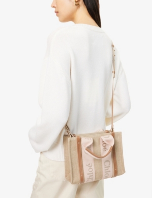 Chloé Womens Woody Small Linen Tote Bag Blushy Beige