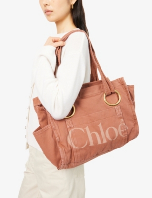 Shop Chloé Womens Wild Pink Plage Medium Cotton Tote Bag