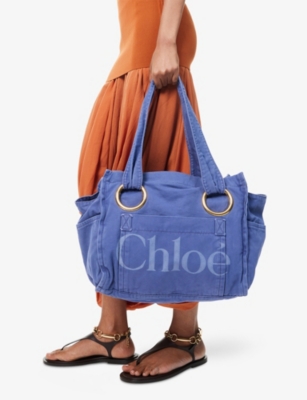 Chloé Womens Evening Blue Plage Medium Cotton Tote Bag
