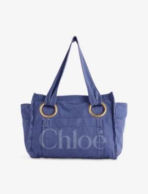 Chloé Womens Evening Blue Plage Medium Cotton Tote Bag