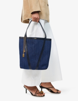 Chloé Womens Submarine Blue Spin Medium Denim And Leather Tote Bag