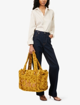 Chloé Womens Gold Khaki Large Plage Jacquard-terry Tote Bag