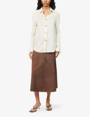 S MAX MARA: Cipria Flared Suede Midi Skirt