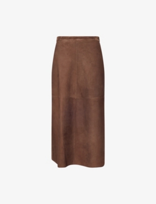 's Max Mara Womens Cipria Flared Suede Midi Skirt Dark Brown