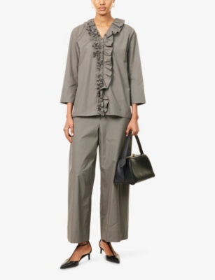 S MAX MARA: Kristin Ruffled Cotton-Poplin Blouse