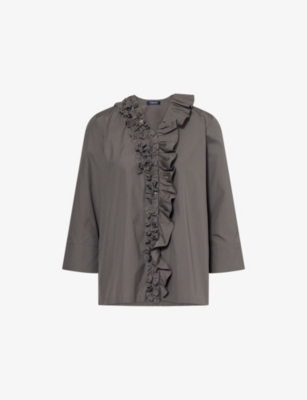 S MAX MARA: Kristin Ruffled Cotton-Poplin Blouse