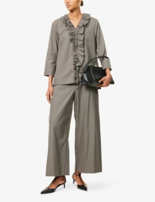 S MAX MARA: Aureo Wide-Leg Cotton-Poplin Trousers
