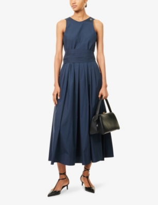 S MAX MARA: Ussita Plunge Cotton-Poplin Midi Dress