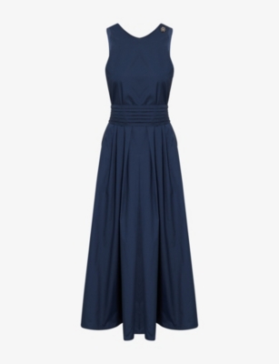 S MAX MARA: Ussita Plunge Cotton-Poplin Midi Dress