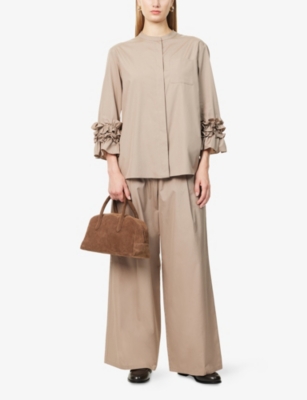 S MAX MARA: Favola Ruffled-Cuffs Cotton-Poplin Shirt