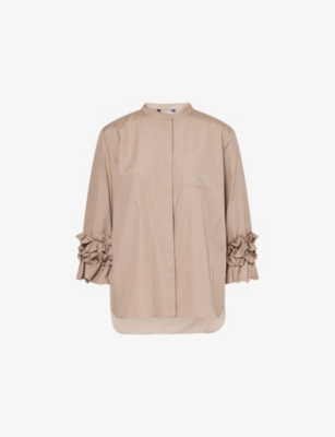 S MAX MARA: Favola Ruffled-Cuffs Cotton-Poplin Shirt