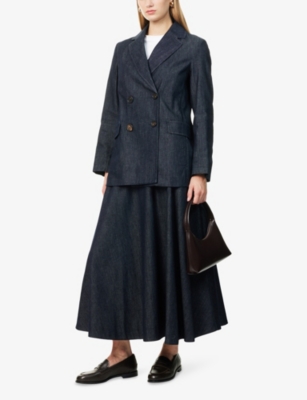 's Max Mara Womens Cecile Flared Denim-blend Midi Skirt Ultramarine In Blue