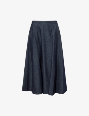 's Max Mara Womens Cecile Flared Denim-blend Midi Skirt Ultramarine In Blue