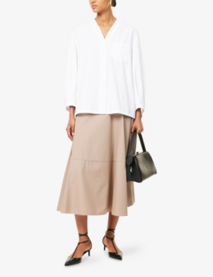 S MAX MARA: Desy Flared Cotton-Poplin Midi Skirt