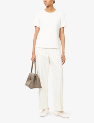 S MAX MARA: Tubo Brand-Embroidery Stretch-Cotton Blend T-Shirt