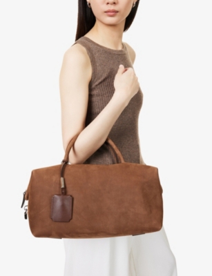 Max Mara Womens Dark Brown Brand-embossed Large Nubuck-leather Tote Bag In Brown