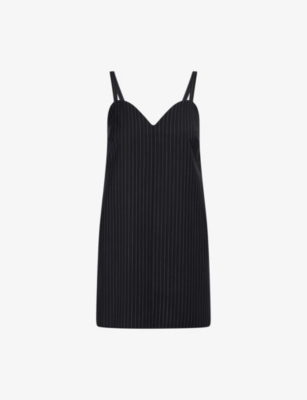 Max Mara Womens Black White Elam Striped Wool Mini Dress