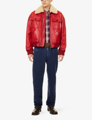 DSQUARED2: Shearling-Collar Aviator Leather Bomber Jacket